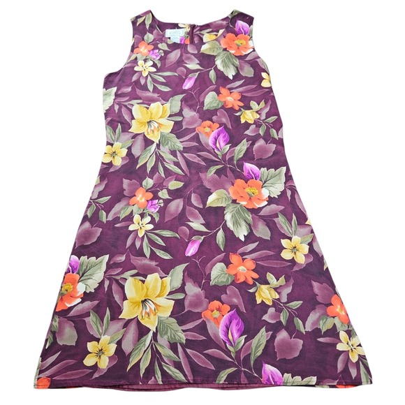 Jennifer Moore Silk Dress Womens 8 90s Slip on Mini Floral Romatic Boho Hawaiian - Picture 5 of 7